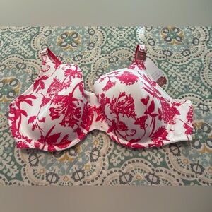 NWT Cacique Pink and White Floral Underwire Bra 44D